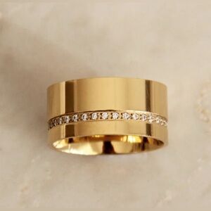 Gold Cigar Band ring with Crystal Accents